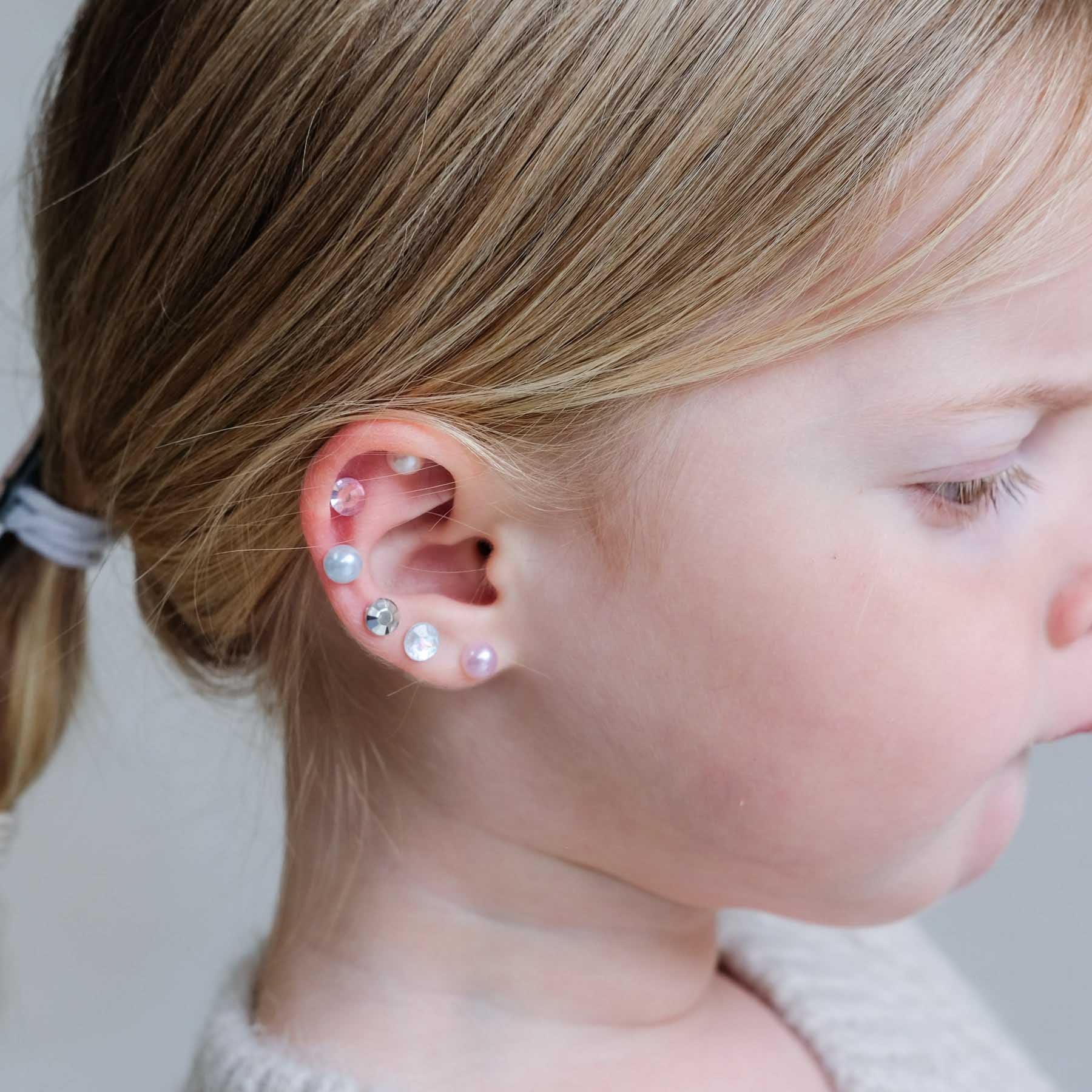 Pink gem & pearl stick on earrings - Image 4