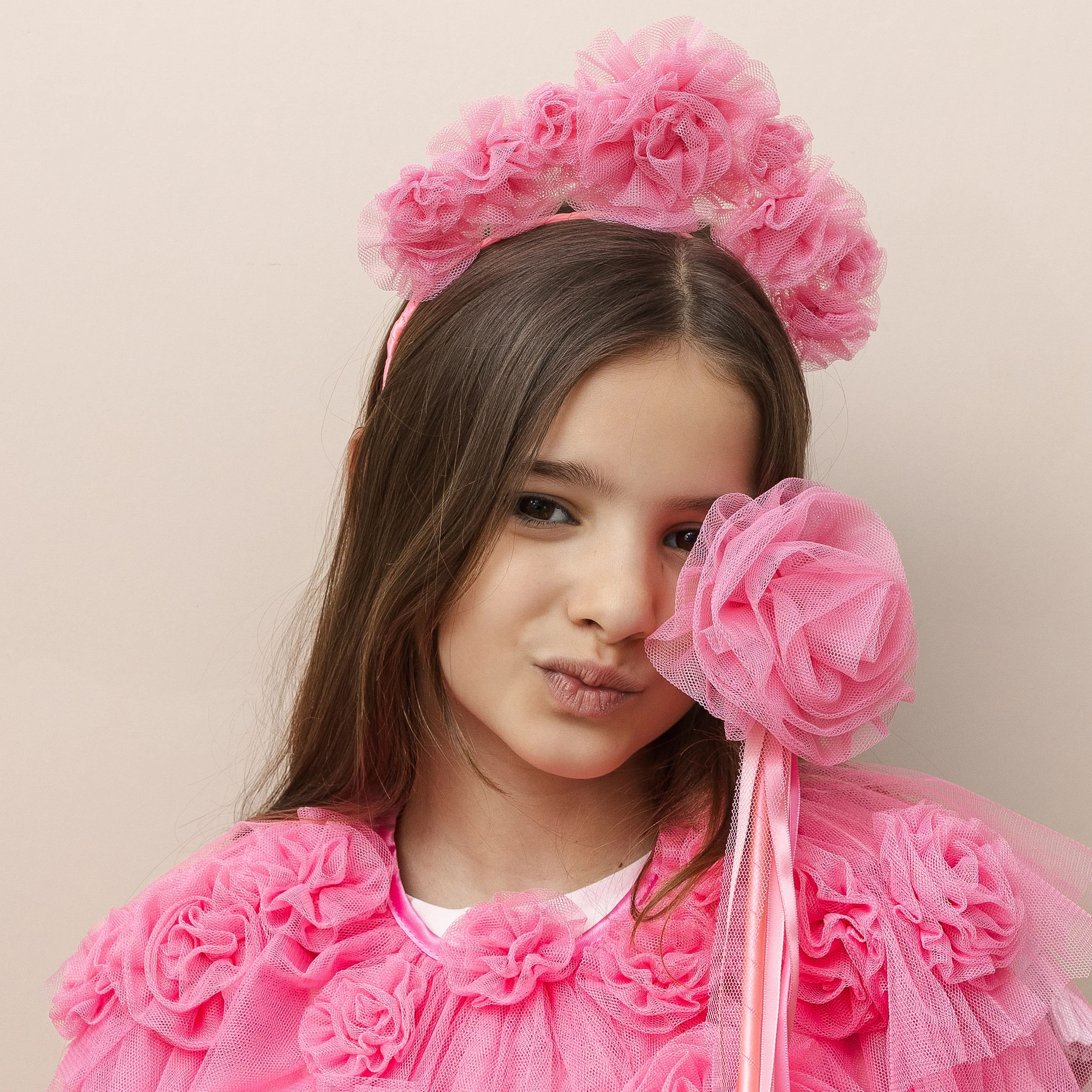 Pink ruffle flower headdress - Image 4